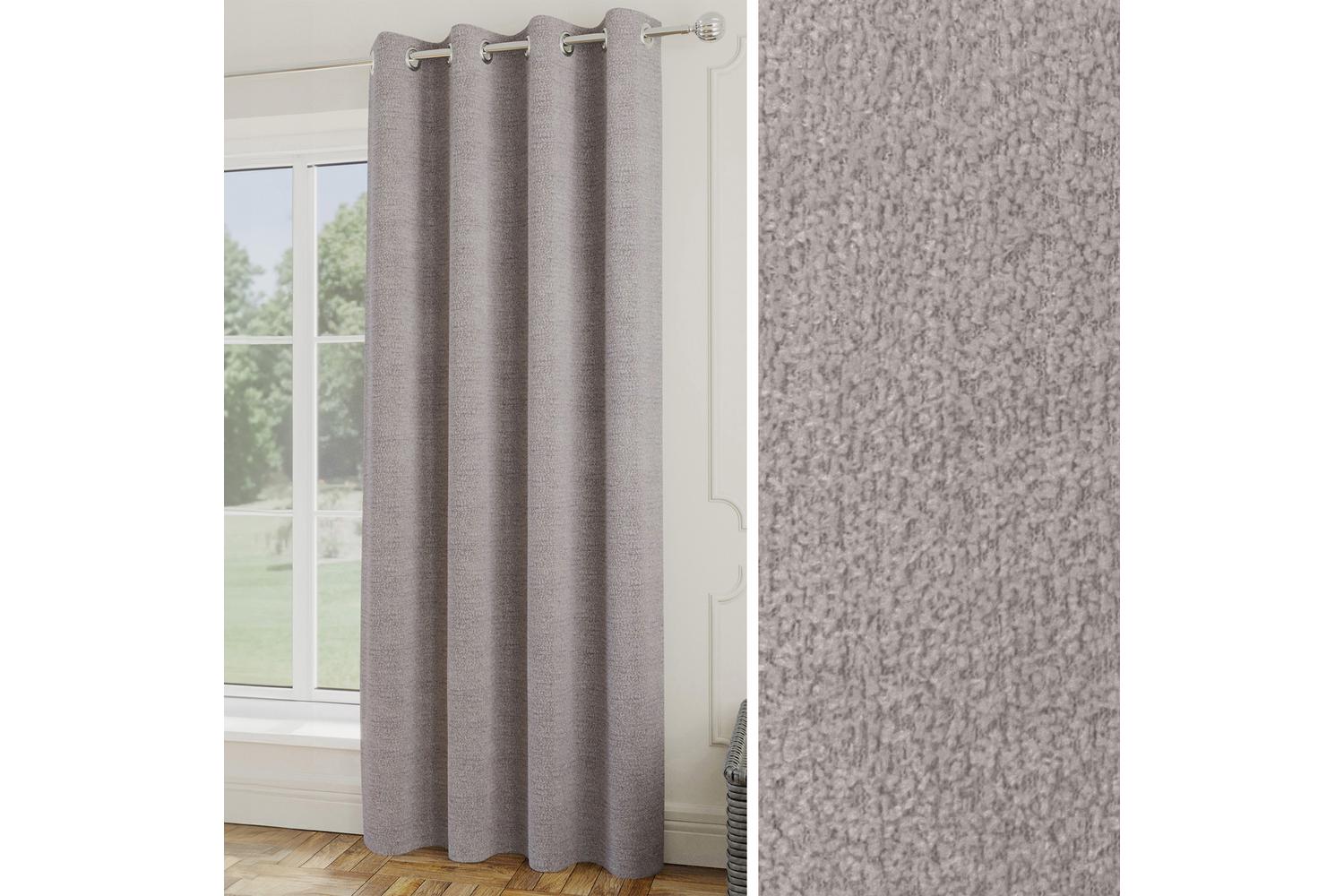 Grey Eyelet Royale Boucle Single Door Room Darkening Thermal Noise Reducing Curtains 168x214cm