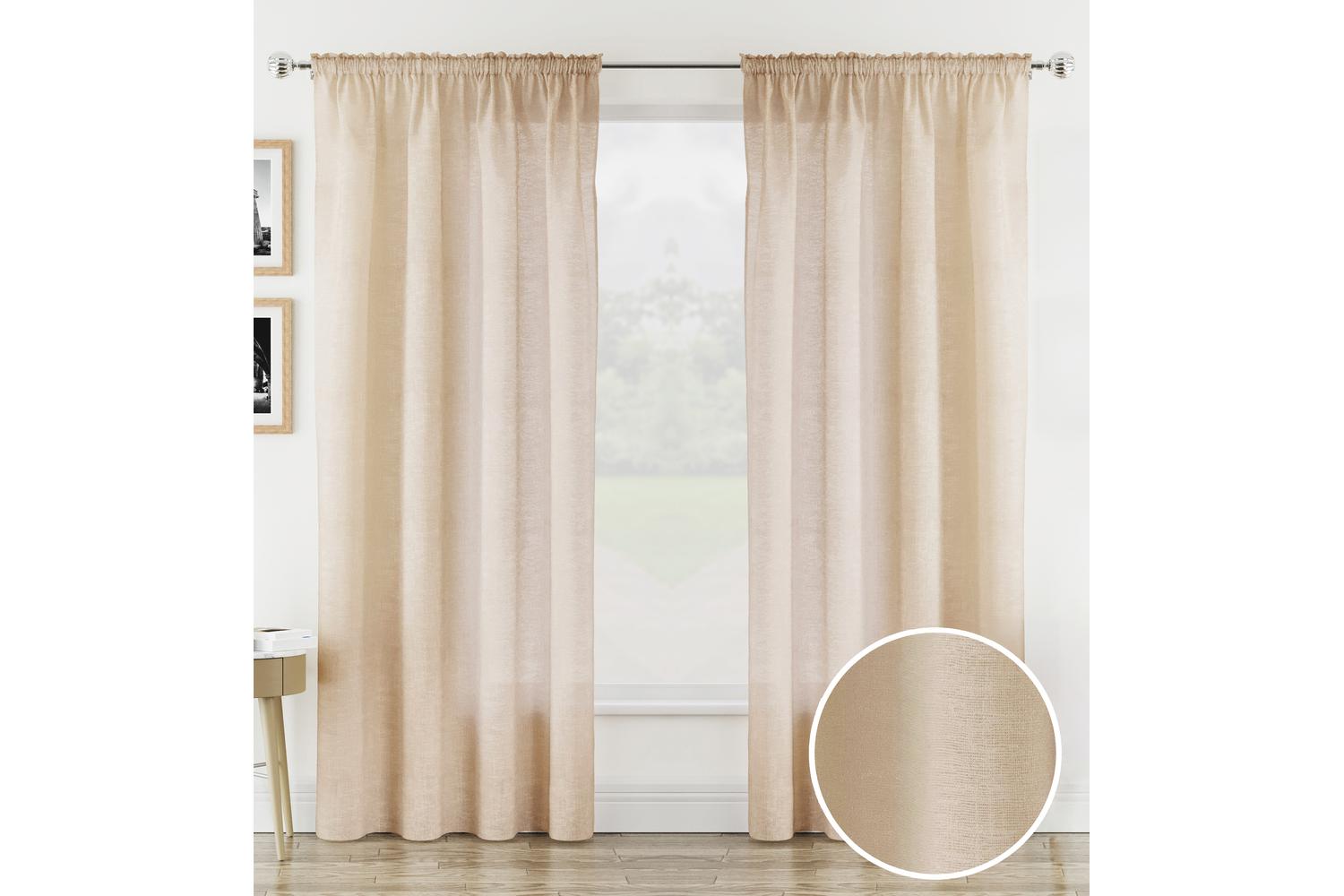 Natural Rod Pocket Rhodes Pair Of Linen Look Voile Panels 140x229cm