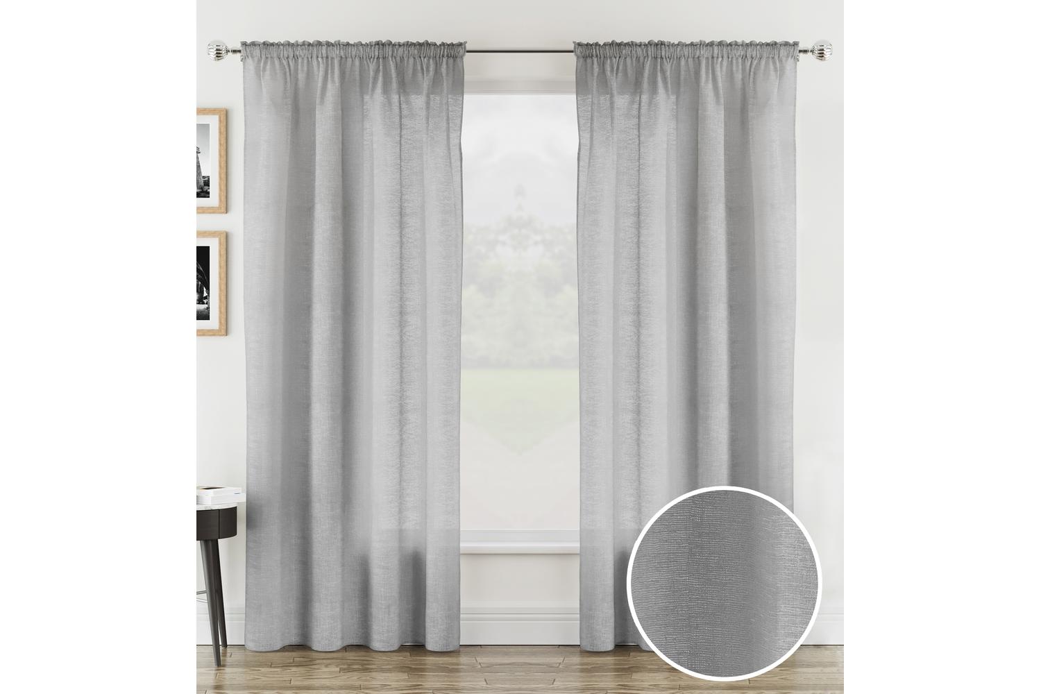 Silver Rod Pocket Rhodes Pair Of Linen Look Voile Panels 140x137cm