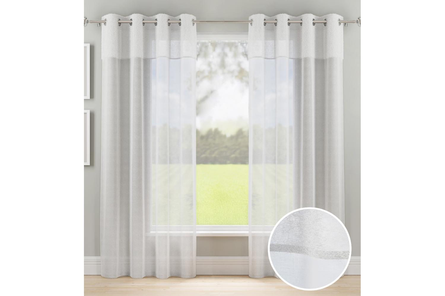 White Eyelet Header Andorra Pair Of Textured Fabric Header Linen Look Voile Panels 140x137cm