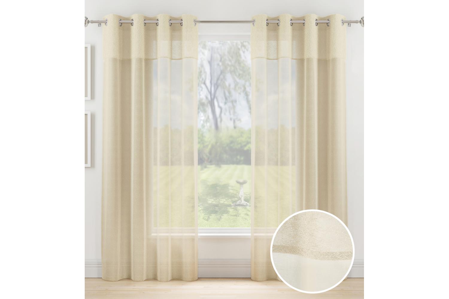 Cream Eyelet Header Andorra Pair Of Textured Fabric Header Linen Look Voile Panels 140x137cm