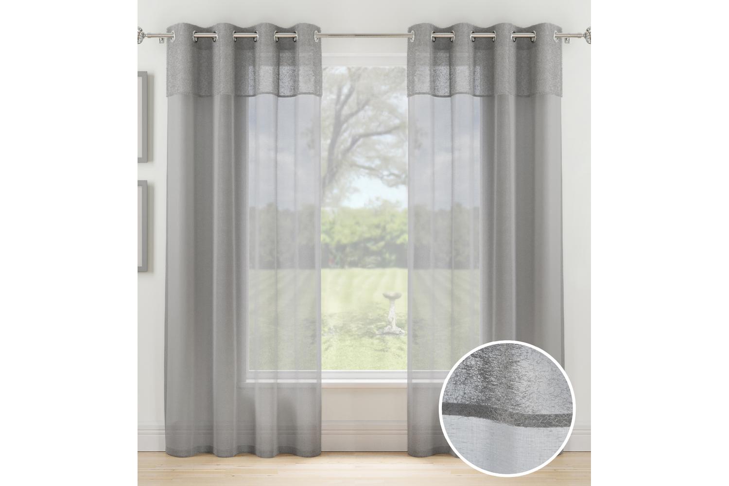 Grey Eyelet Header Andorra Pair Of Textured Fabric Header Linen Look Voile Panels 140x229cm