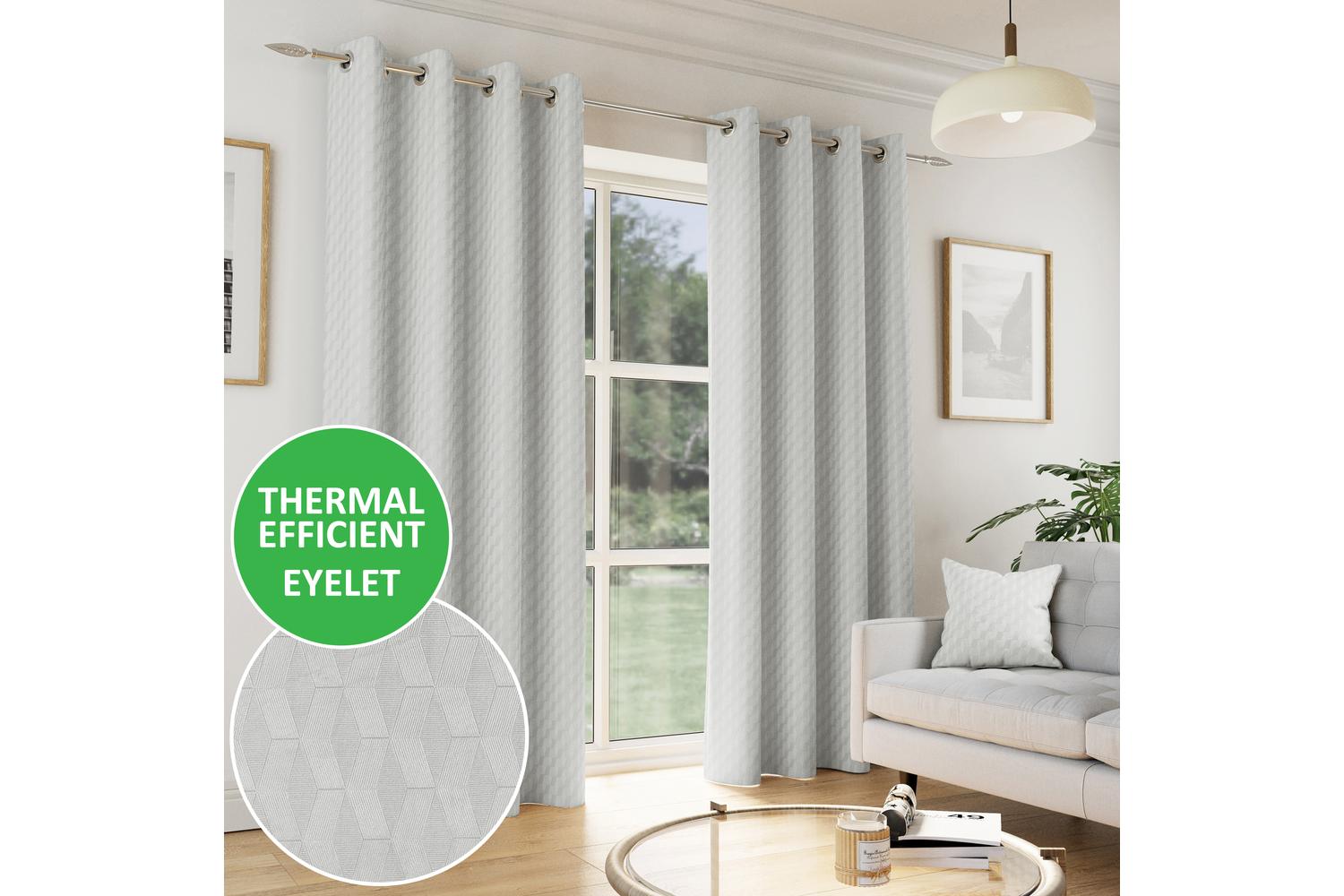 Grey Eyelet Tokyo Pair Of Velvet Embossed Thermal Noise Reducing Room Darkening Curtains 229x229cm