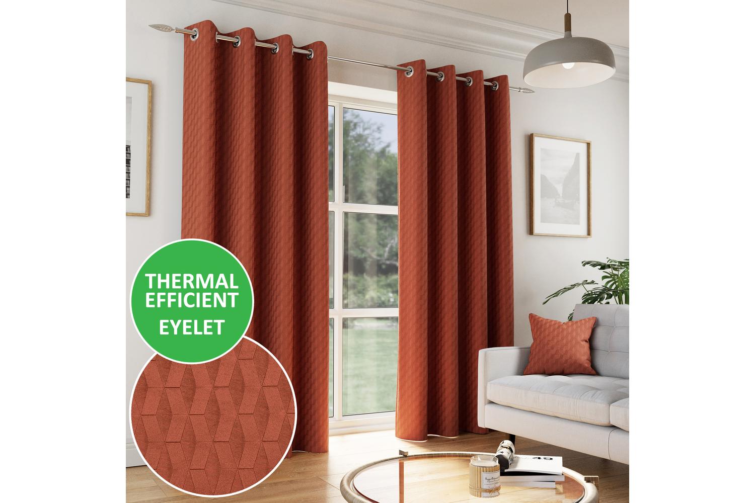 Orange Eyelet Tokyo Pair Of Velvet Embossed Thermal Noise Reducing Room Darkening Curtains 168x229cm