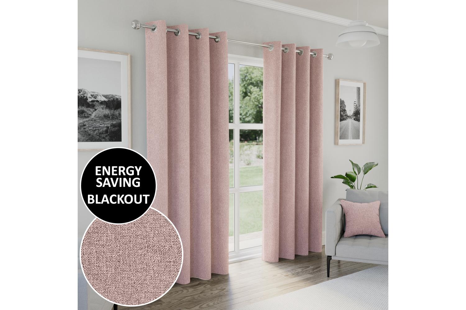 Blush Eyelet Austin Plain Pair Of Blackout Thermal Noise Reducing Curtains 168x229cm