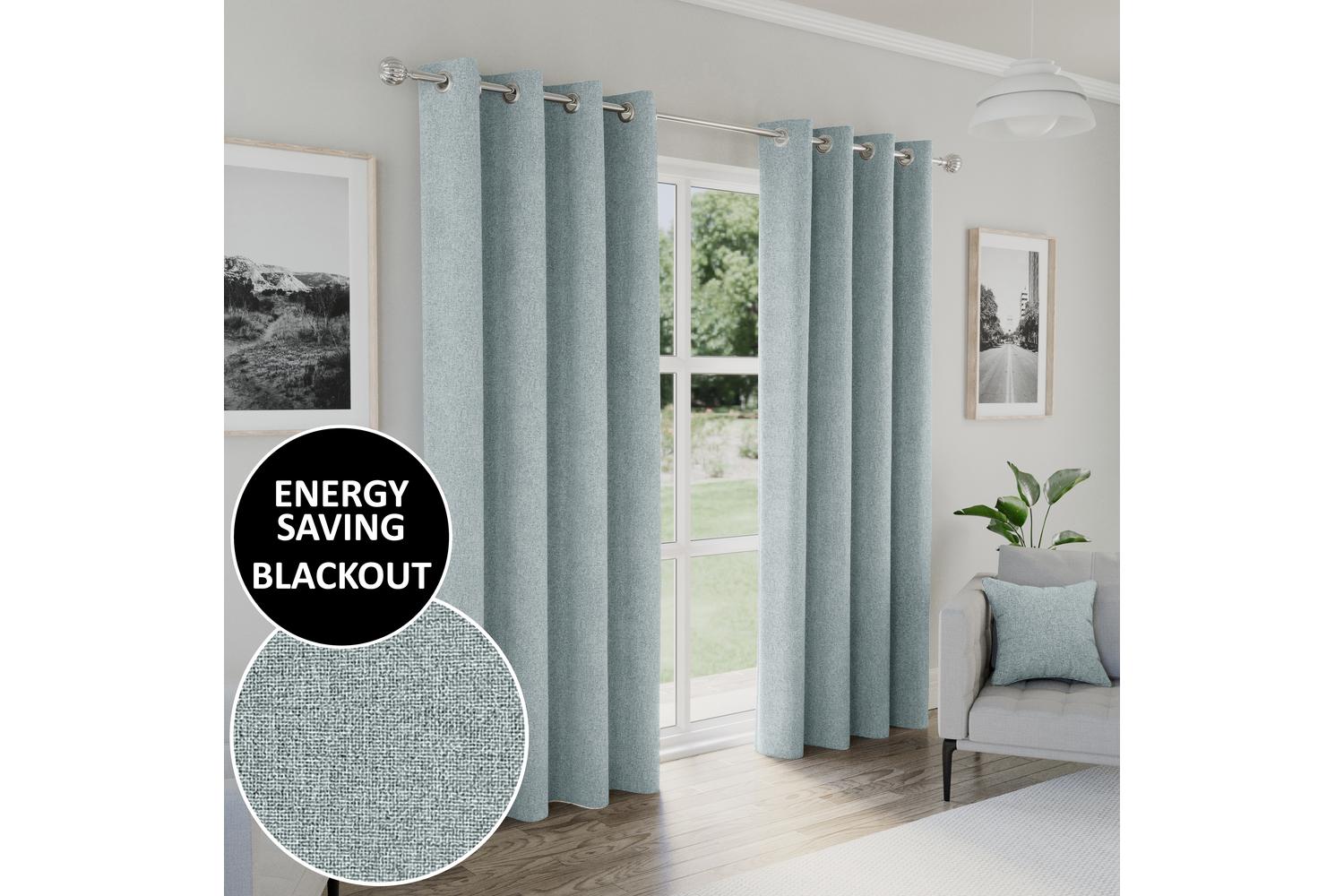 Blue Eyelet Austin Plain Pair Of Blackout Thermal Noise Reducing Curtains 229x229cm