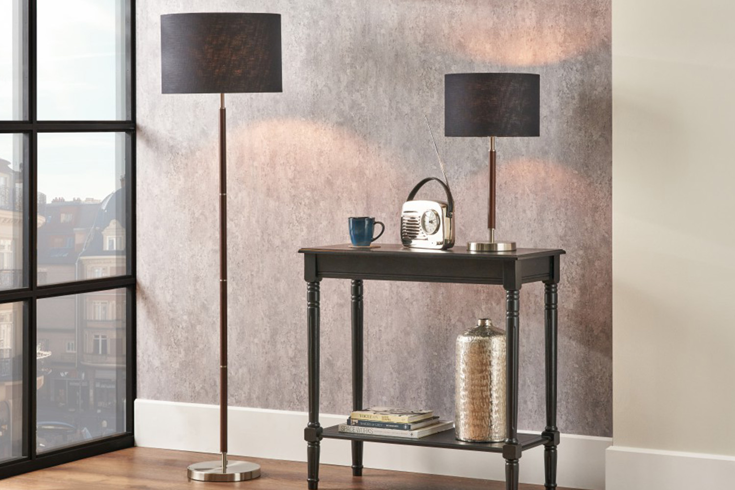 Gianni Table Lamp | Silver/Wood Effect