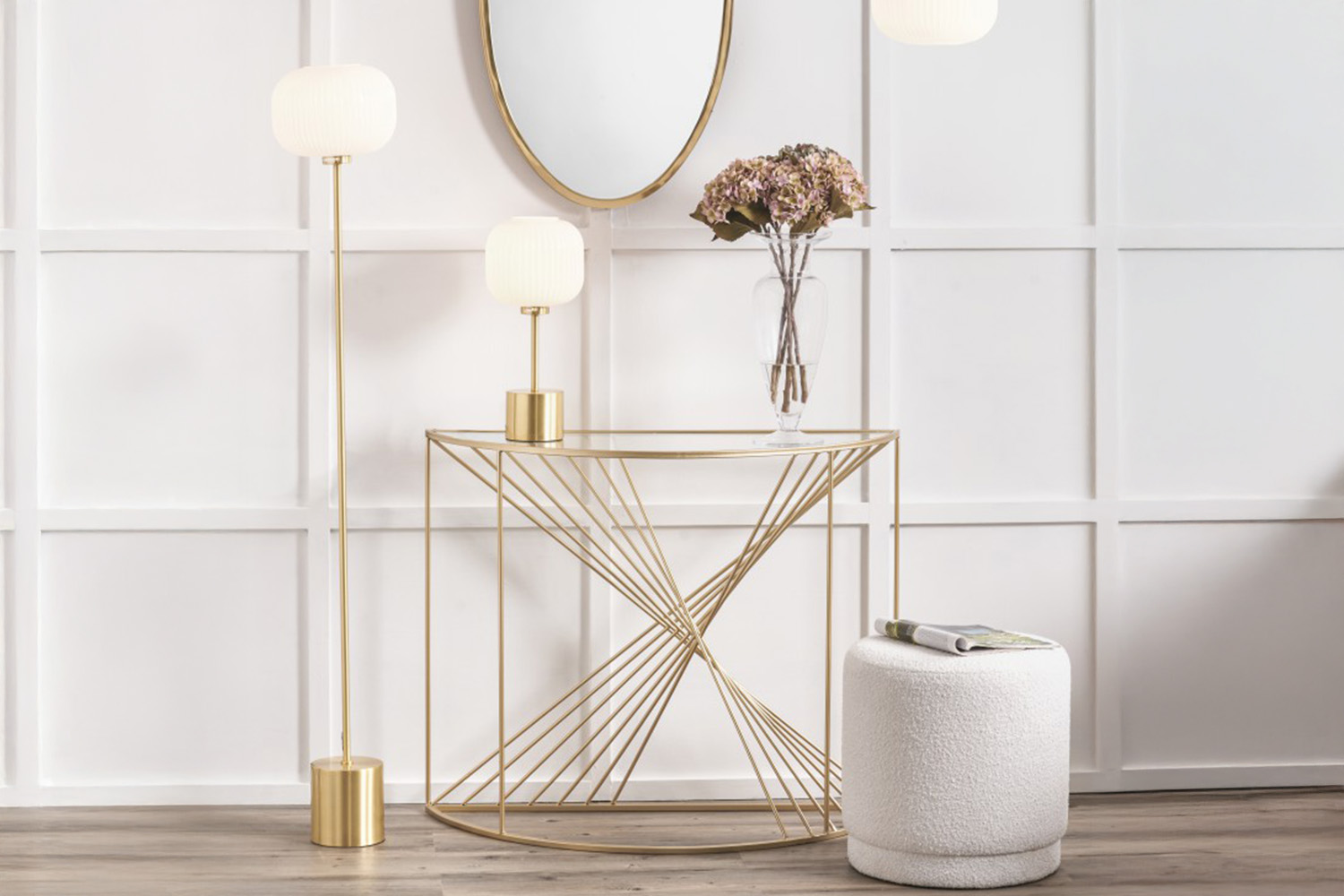 Bella Ribbed Glass Floor Lamp | White/Gold