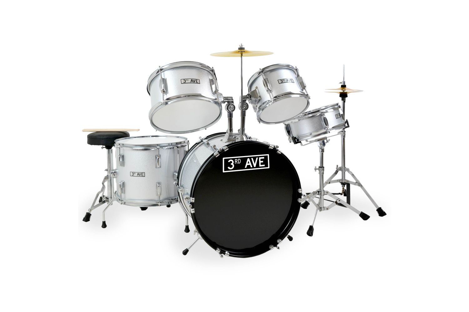3rd Avenue 5 Piece Junior Drum Kit - Silver