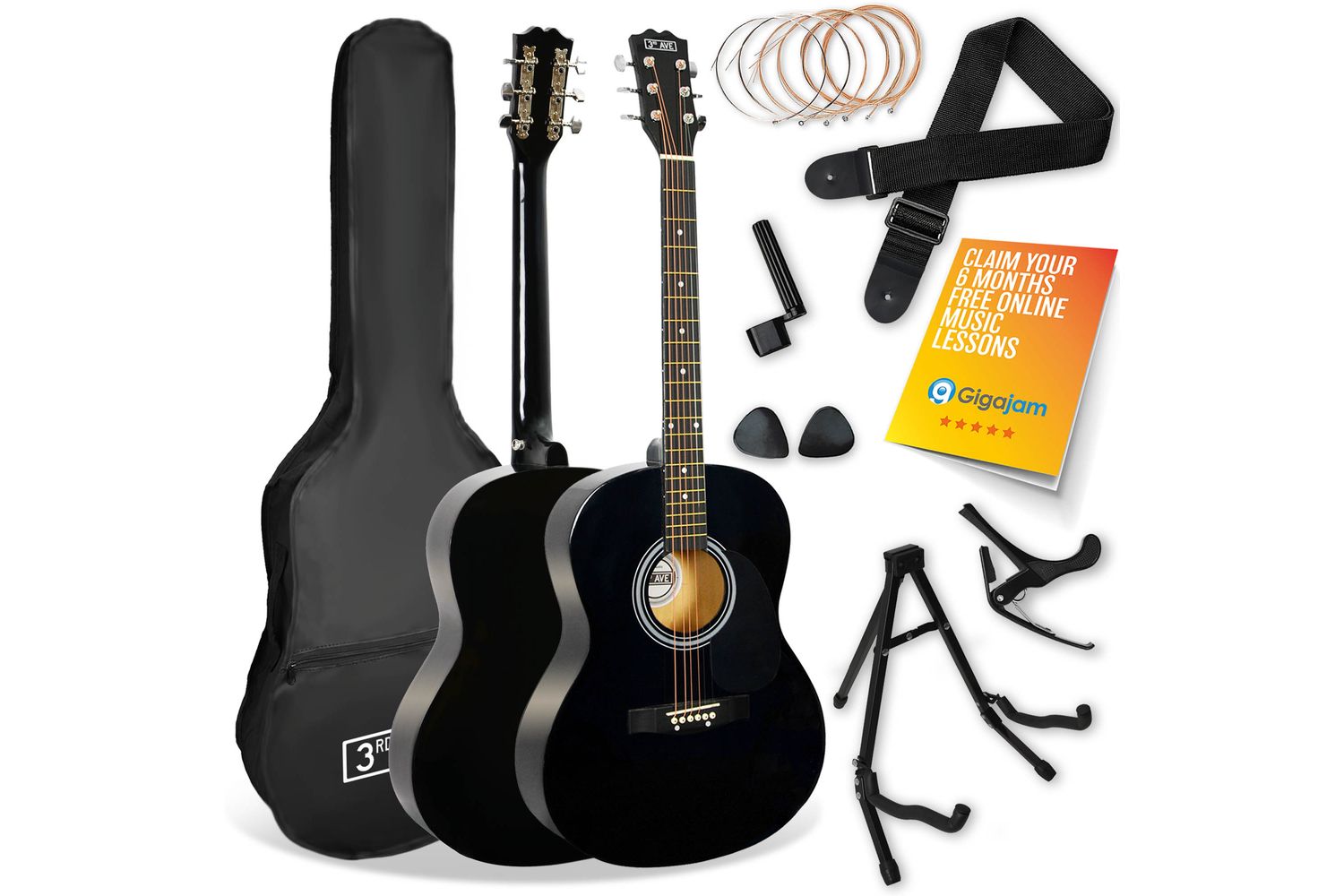 3rd Avenue Acoustic Guitar Premium Pack - Black