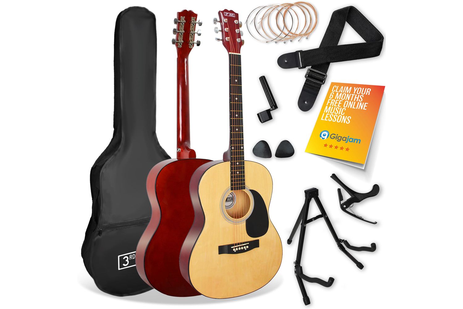 3rd Avenue Acoustic Guitar Premium Pack - Natural