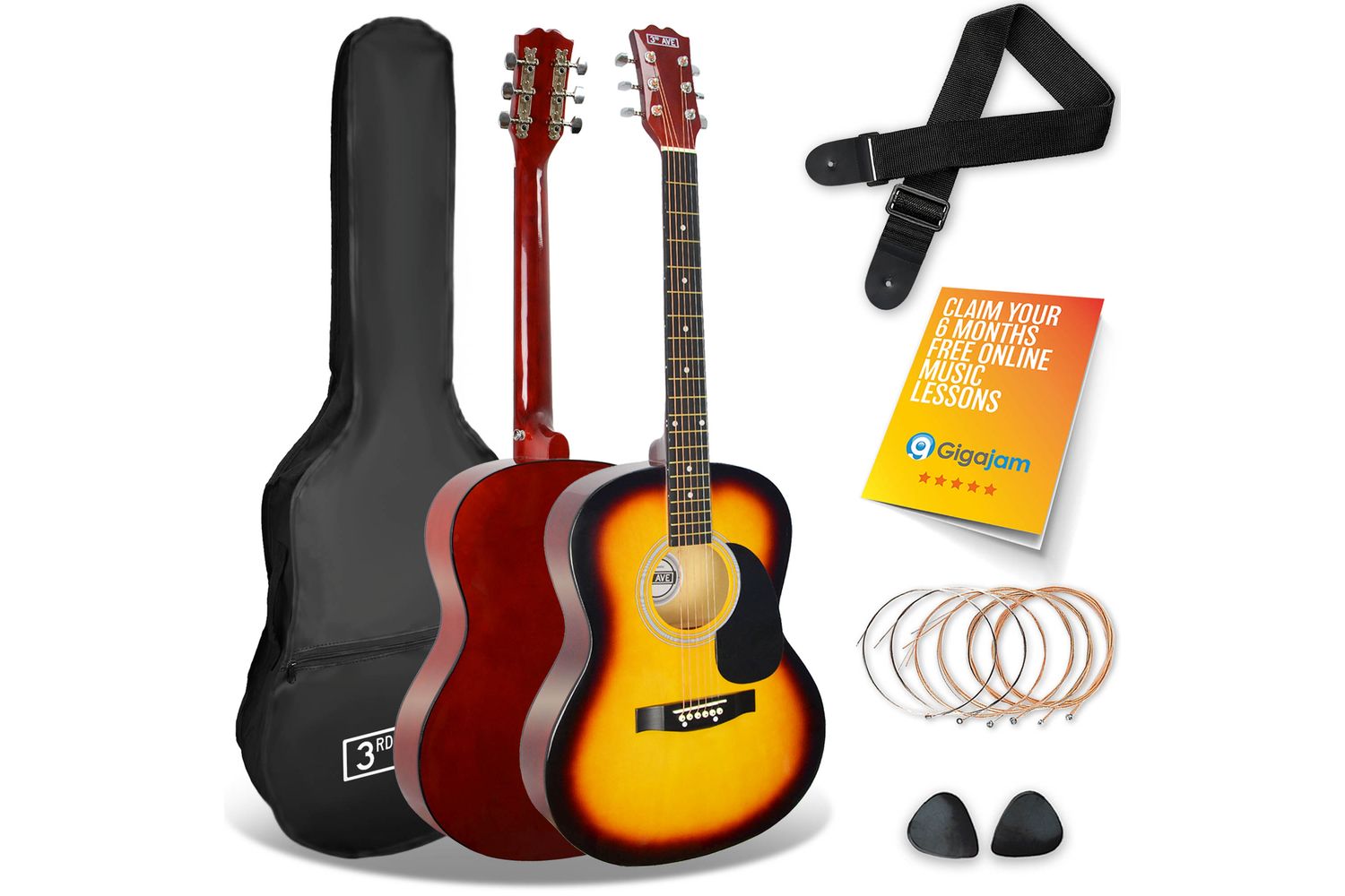 3rd Avenue Acoustic Guitar Pack - Sunburst