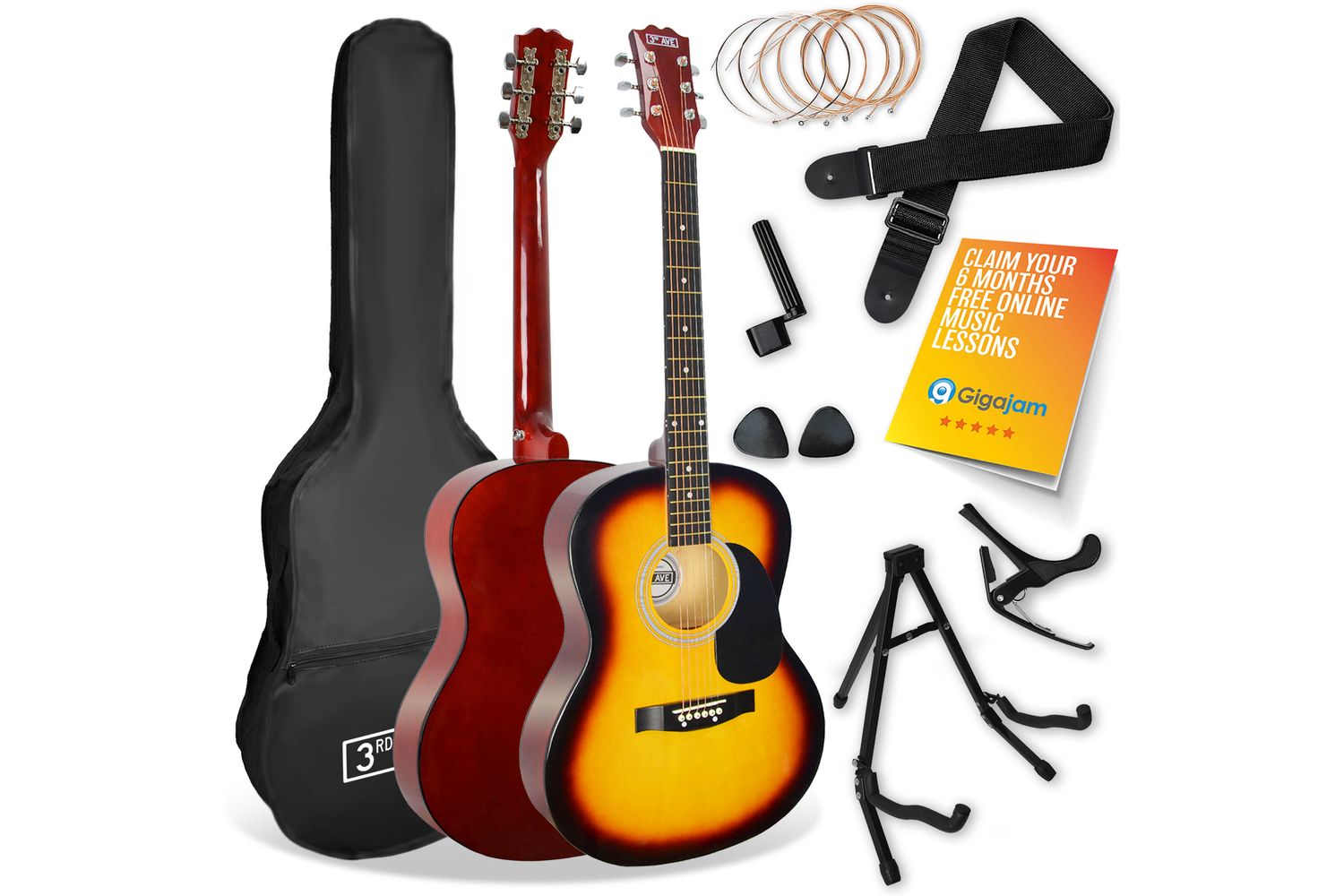 3rd Avenue Acoustic Guitar Premium Pack - Sunburst