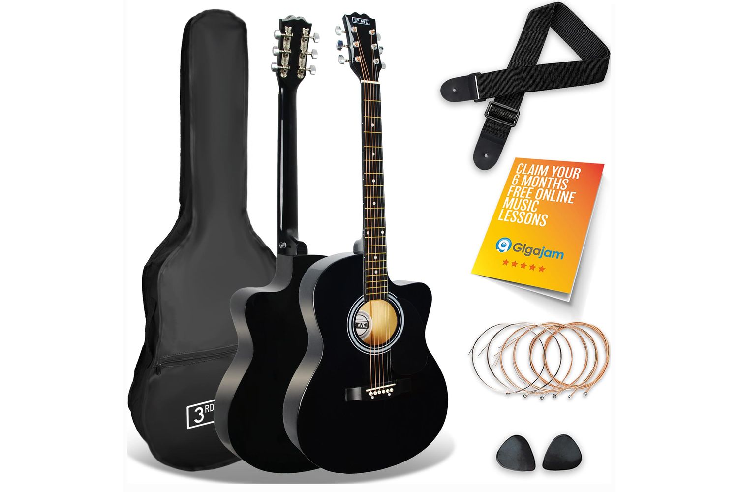 3rd Avenue Cutaway Acoustic Guitar Pack - Black