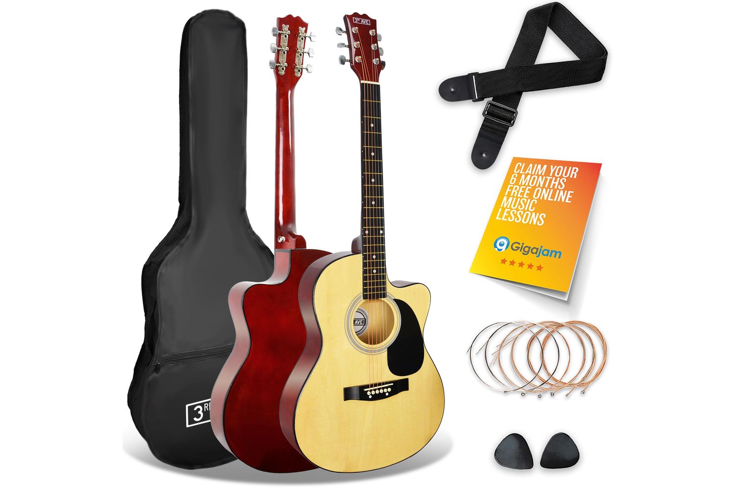 3rd Avenue Cutaway Acoustic Guitar Pack - Natural