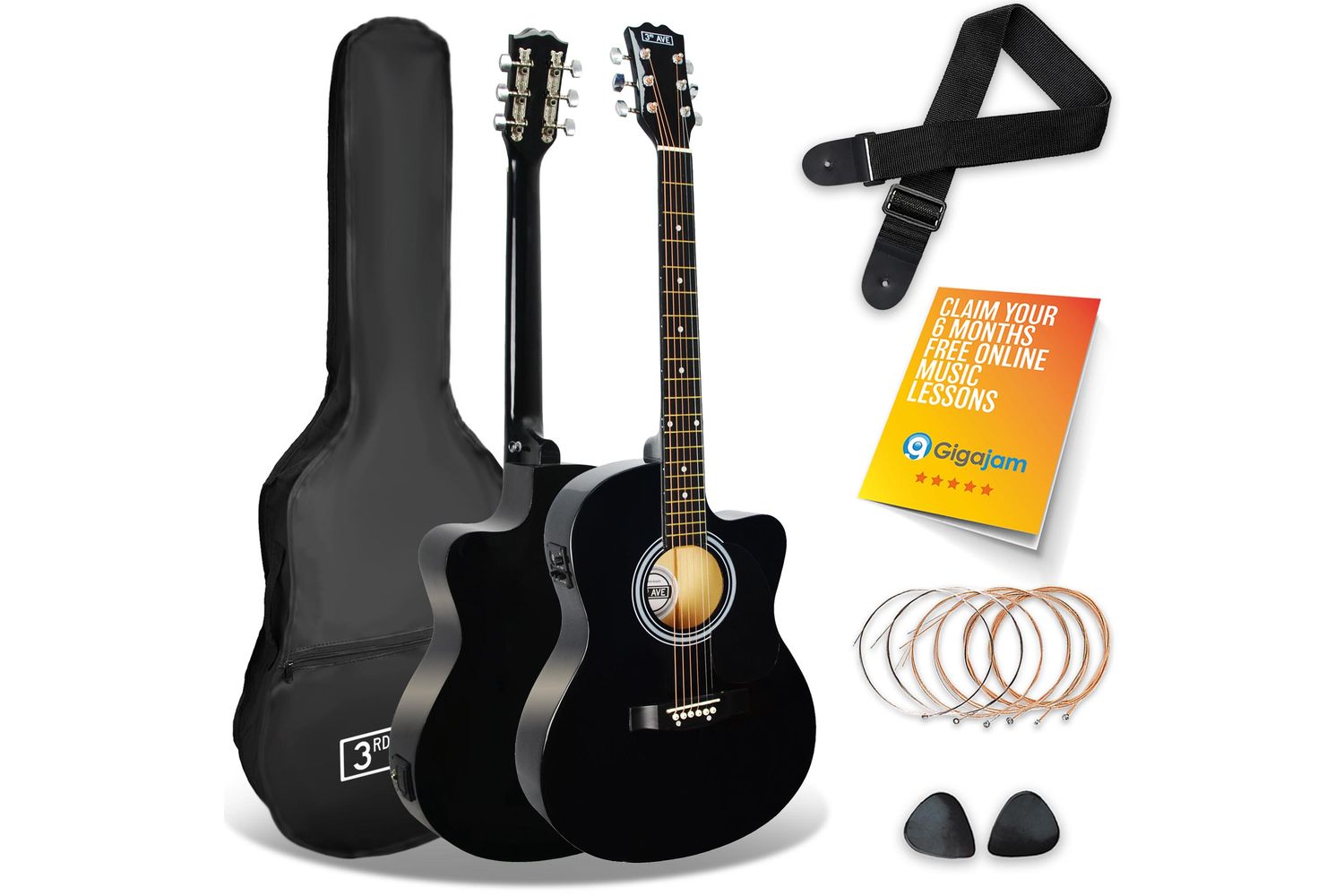 3rd Avenue Cutaway Electro Acoustic Guitar Pack - Black