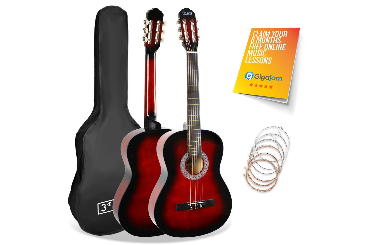 3rd Avenue 34 Size Classical Guitar Pack - Redburst