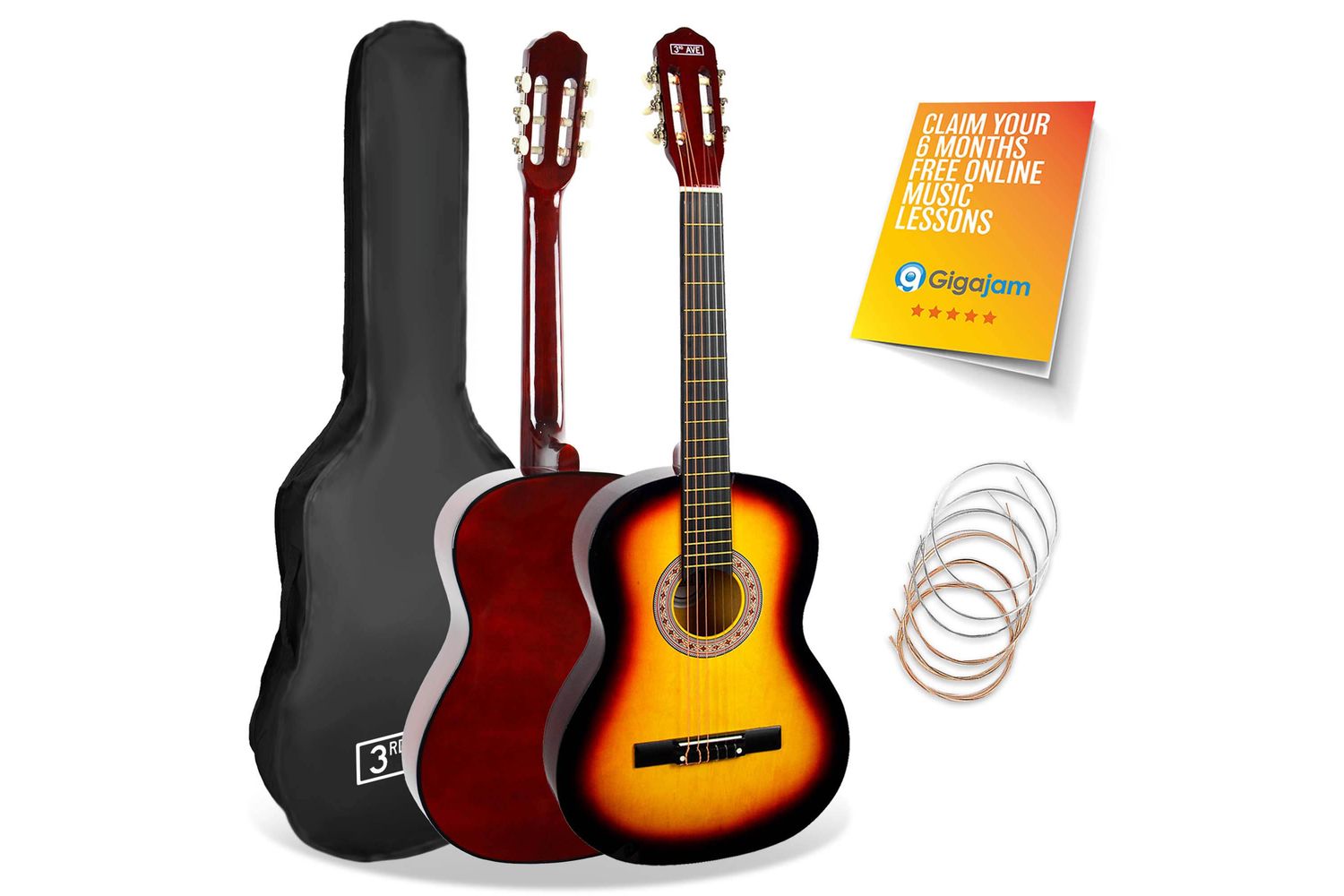 3rd Avenue 34 Size Classical Guitar Pack - Sunburst