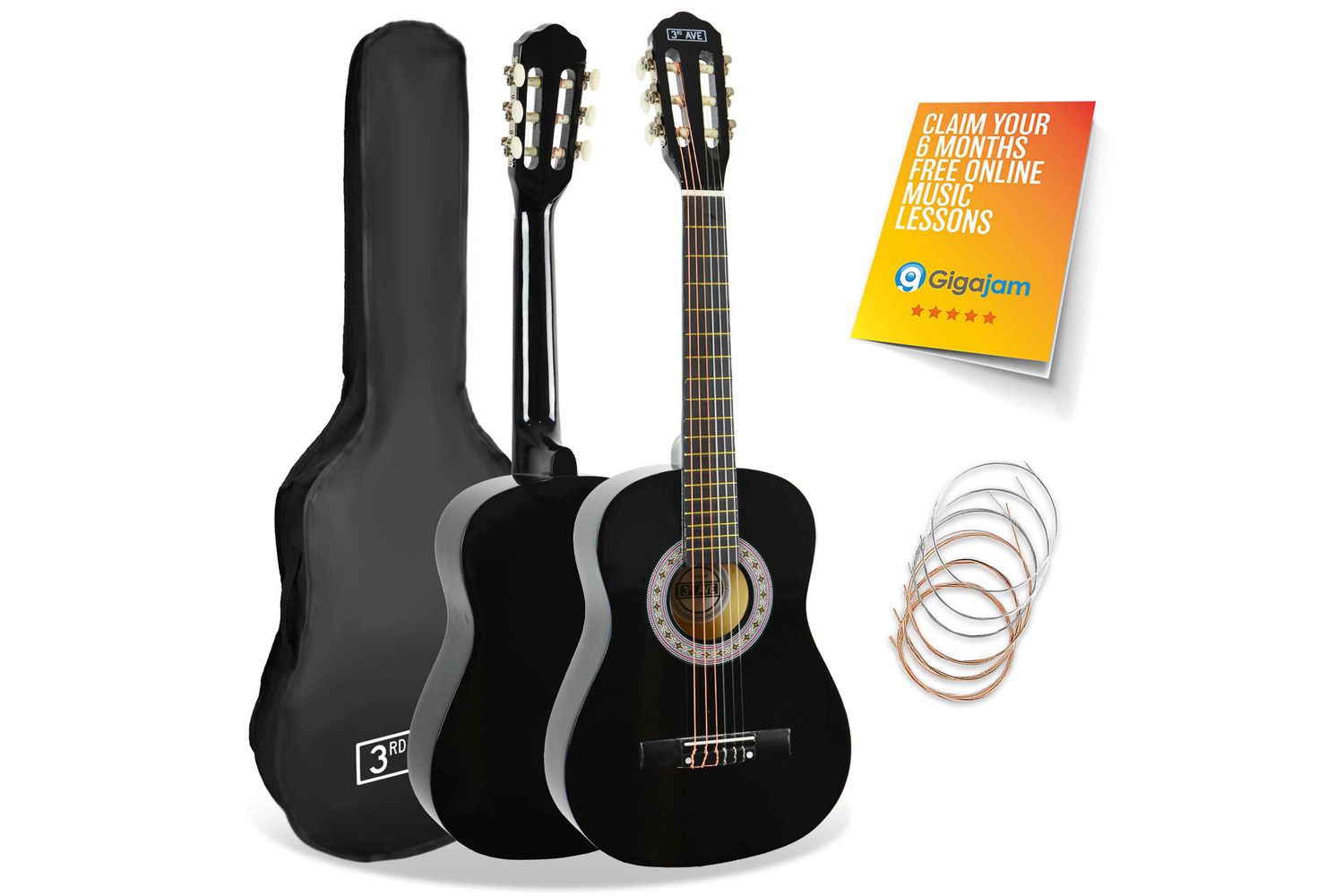 3rd Avenue 12 Size Classical Guitar Pack - Black