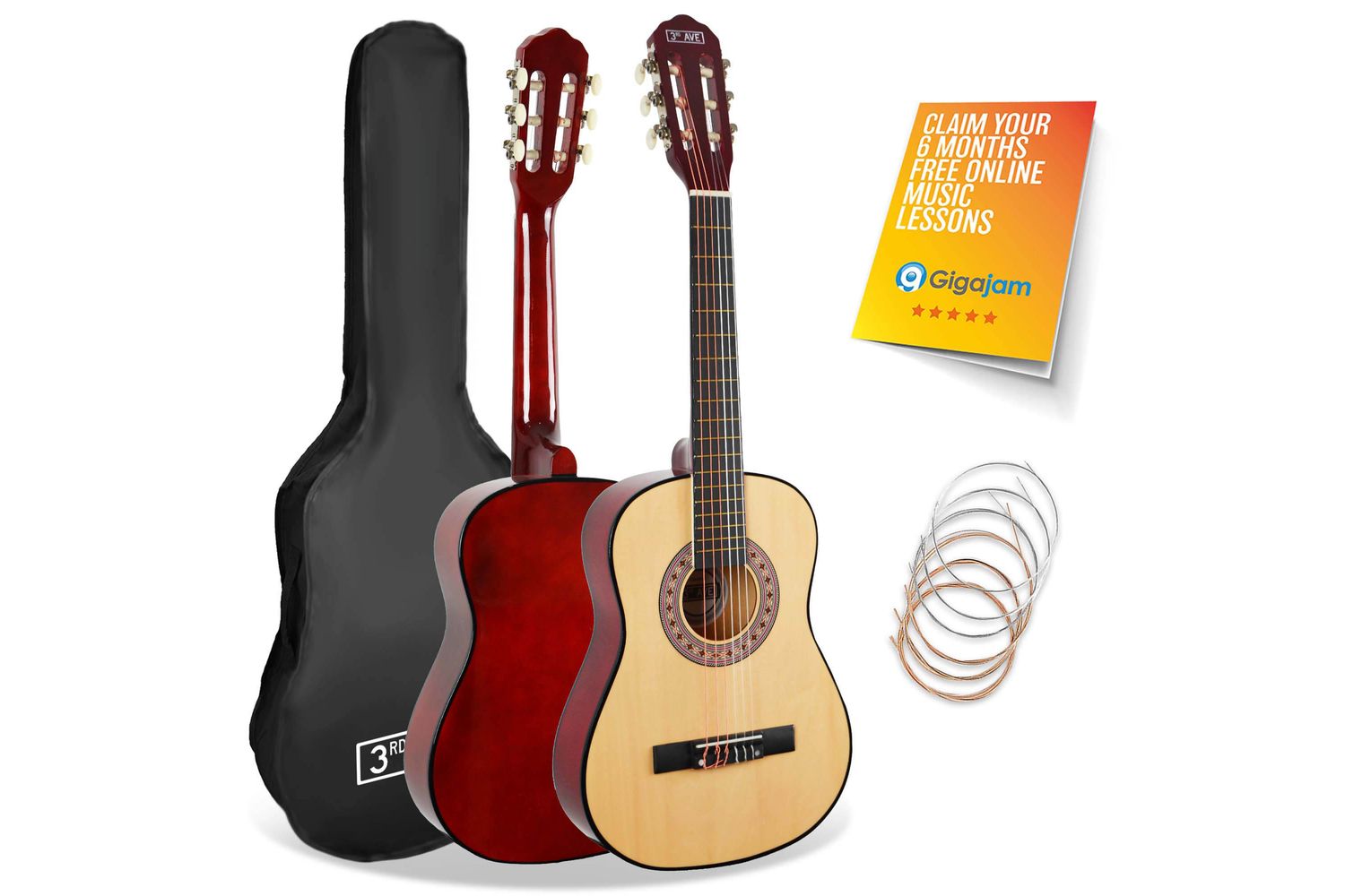 3rd Avenue 12 Size Classical Guitar Pack - Natural