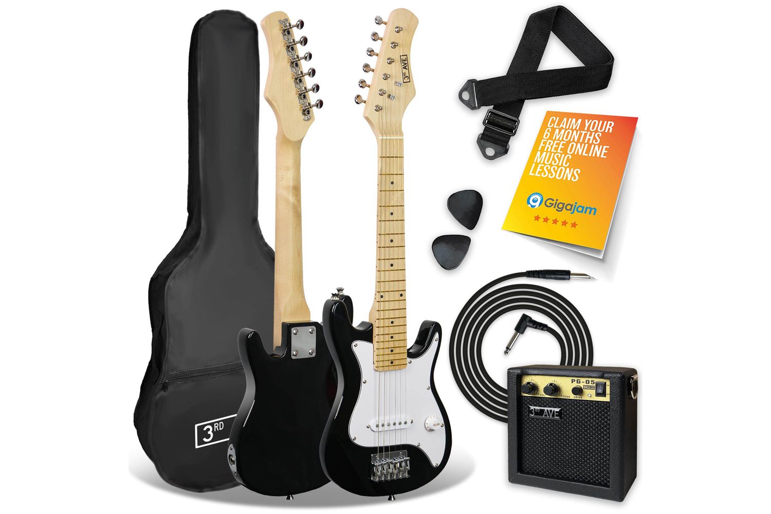3rd Avenue Junior Electric Guitar Pack - Black And Whit