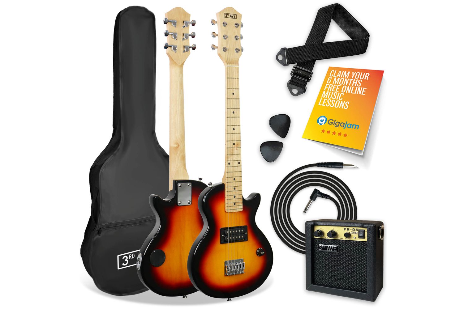 3rd Avenue Junior Electric Rock Guitar Pack - Sun