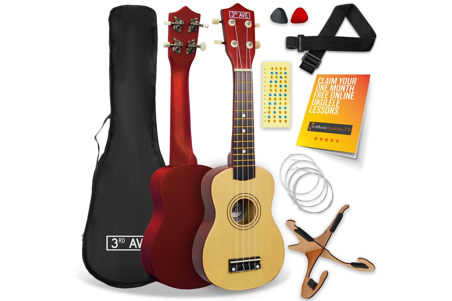 3rd Avenue Soprano Ukulele Pack - Natural
