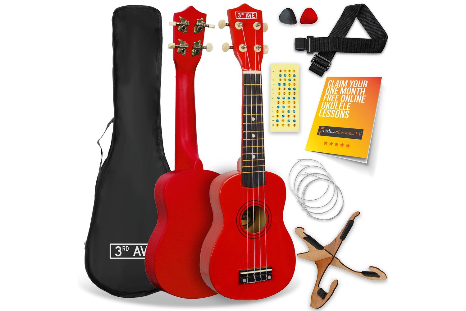 3rd Avenue Soprano Ukulele Pack - Red