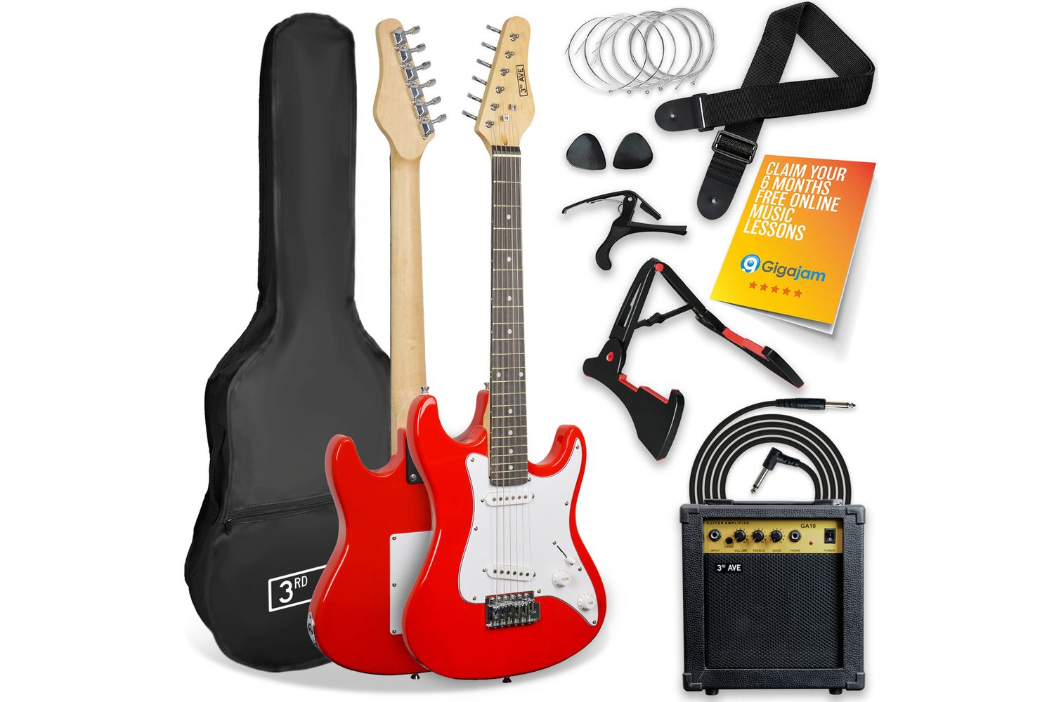 3rd Avenue 34 Size Electric Guitar Pack - Red