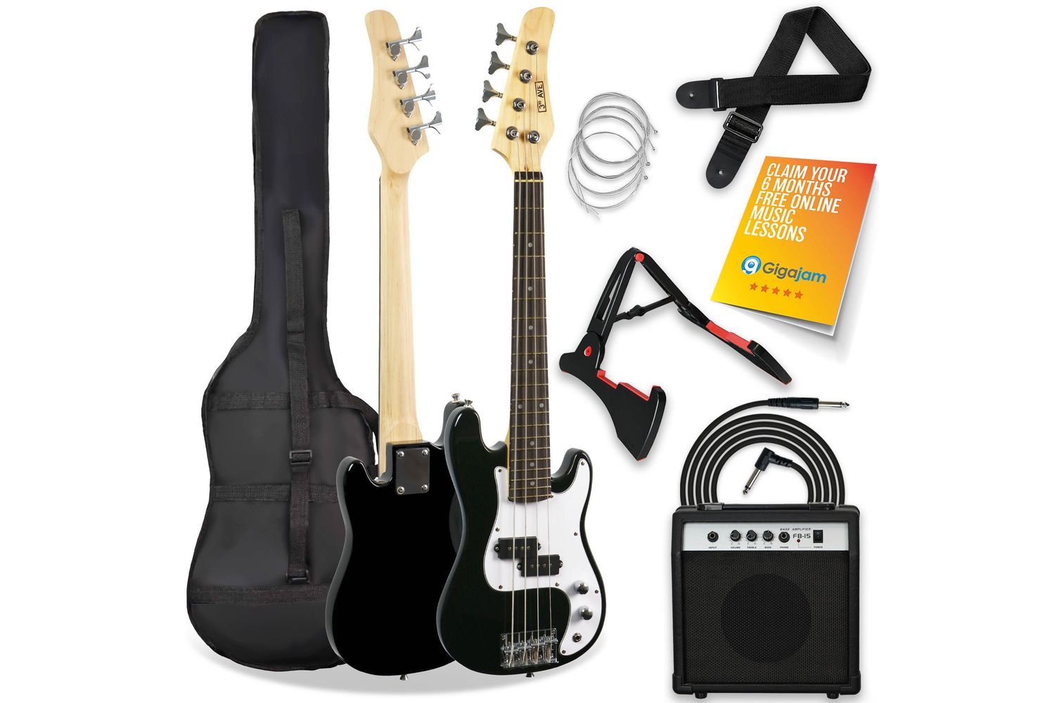 3rd Avenue 34 Bass Guitar Pack - Black