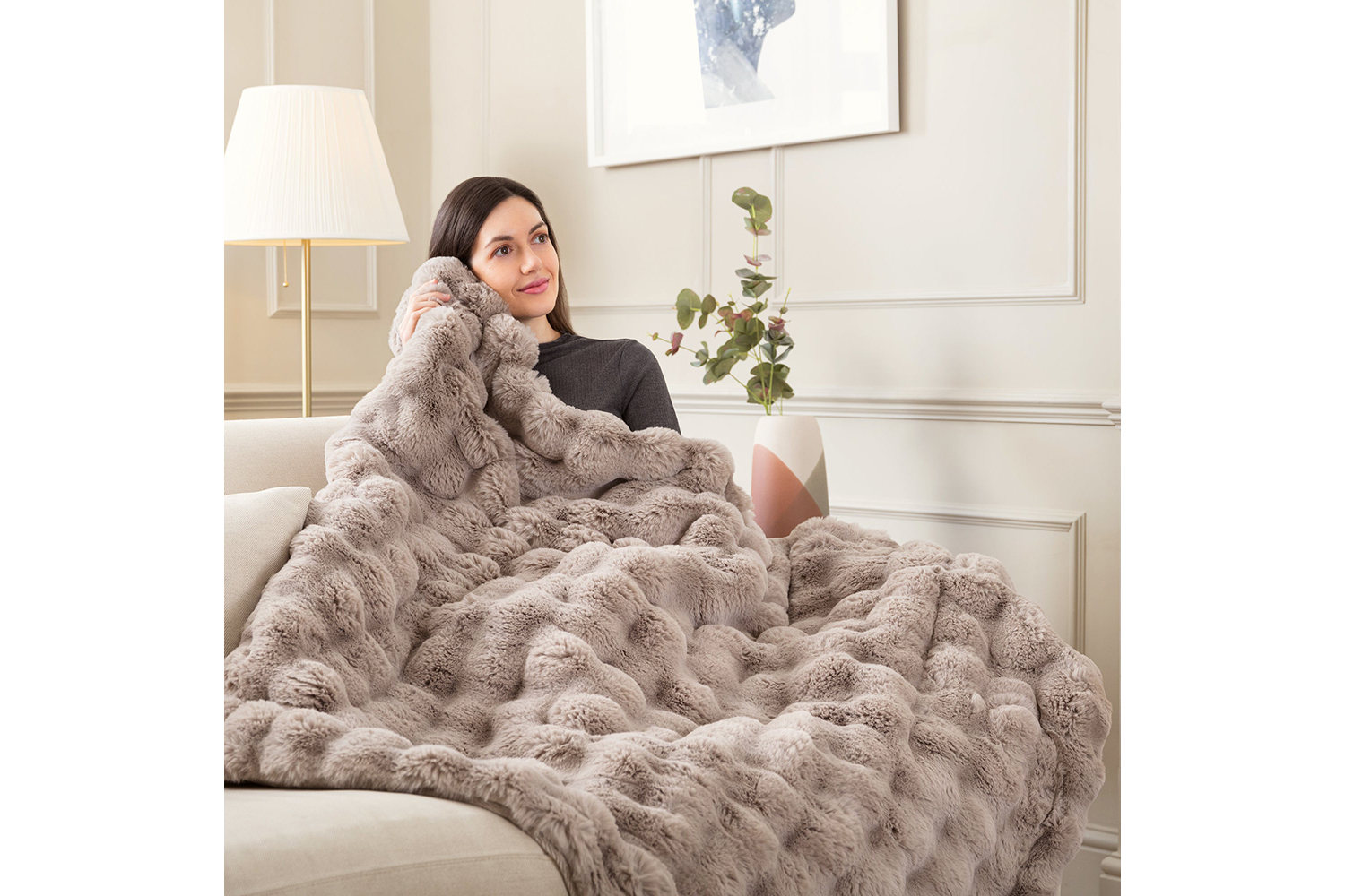 Dreamland Hygge Days Luxury Faux Fur Warming Throw | Mocha | 26042