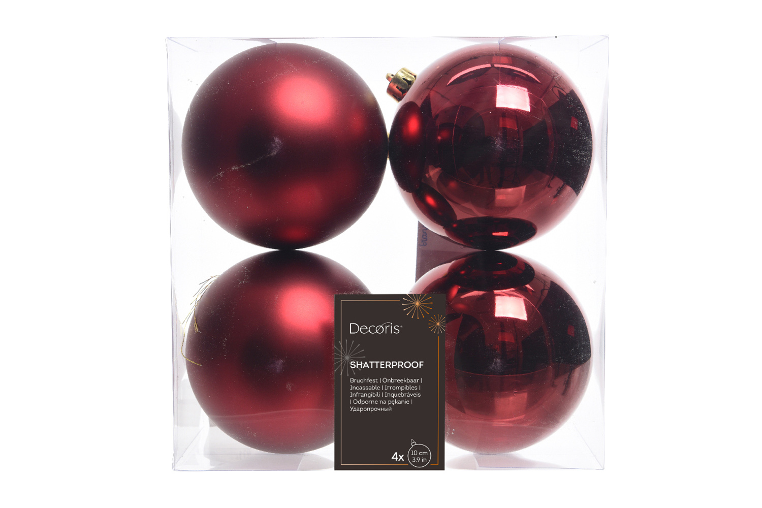 Christmas Decoration | 10cm Shatterproof Baubles | Red | Pack of 4