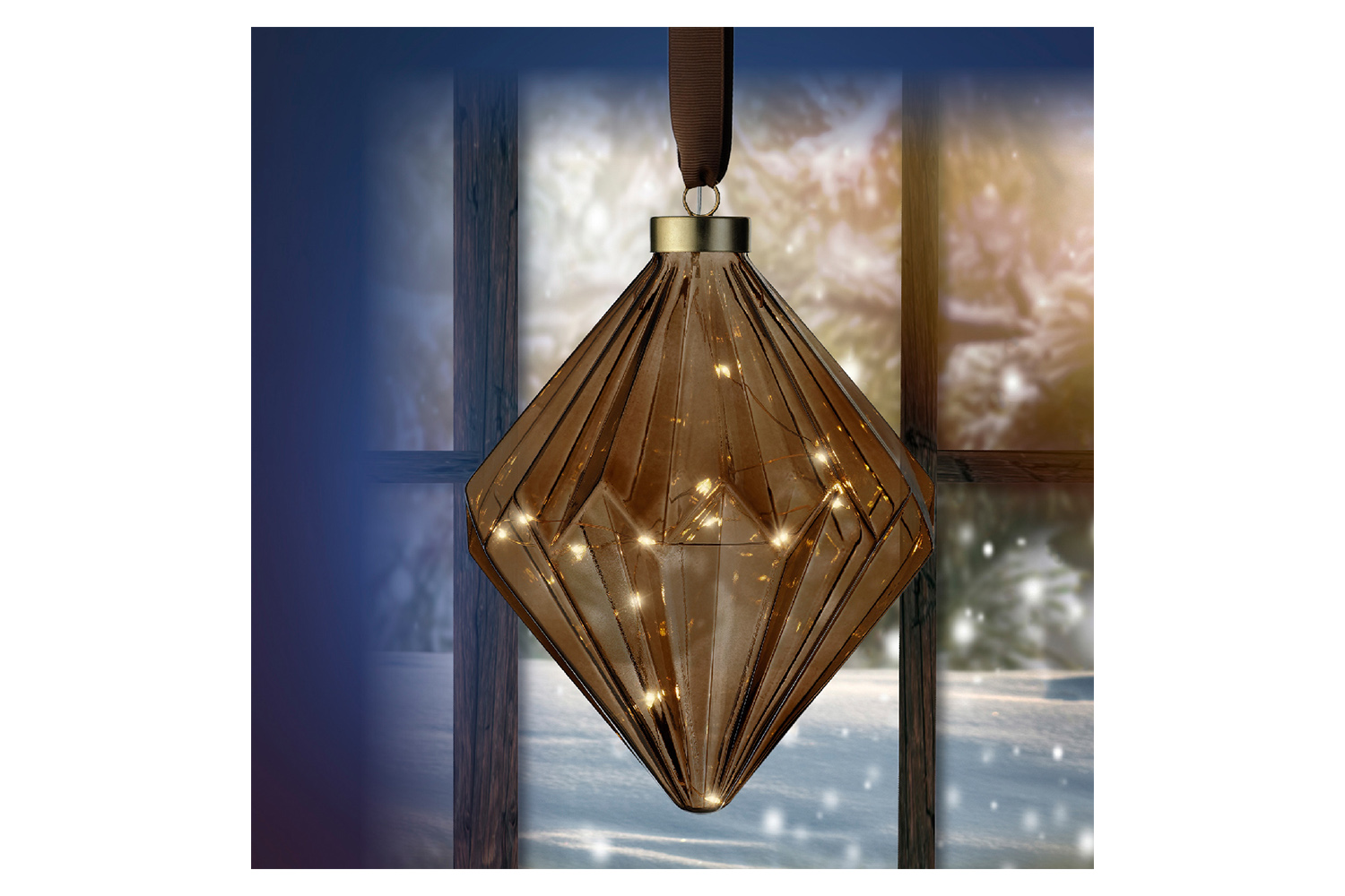 Christmas Decoration | Micro LED Diamond | Brown/Warm White | 16cm