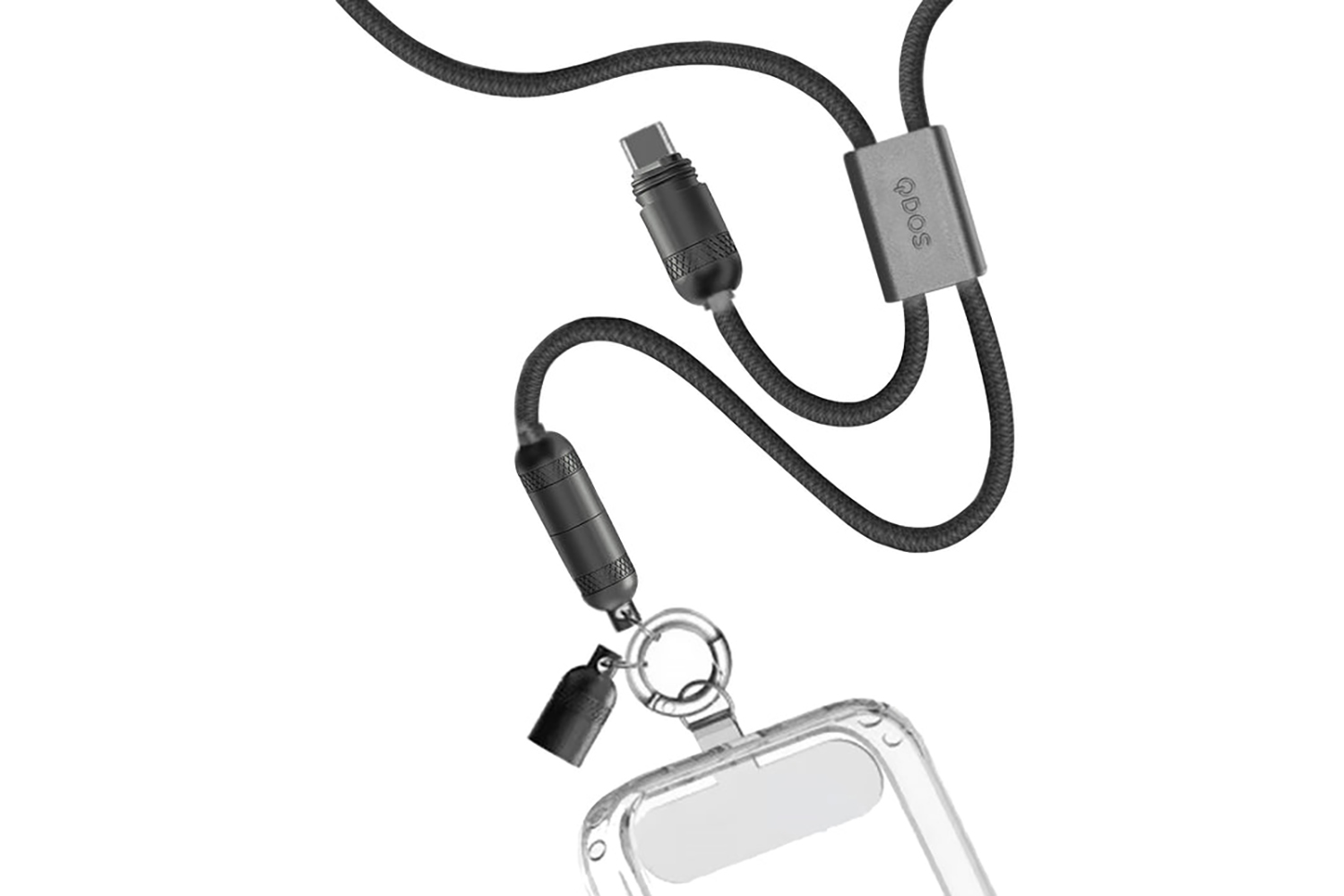 QDOS Powerloop 2-in-1 Lanyard with USB-C Cable | Black