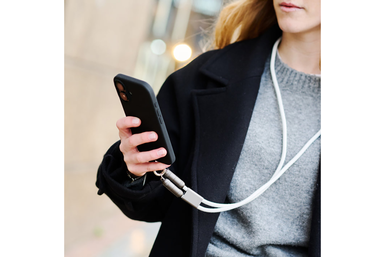 QDOS Powerloop 2-in-1 Lanyard with USB-C Cable | White