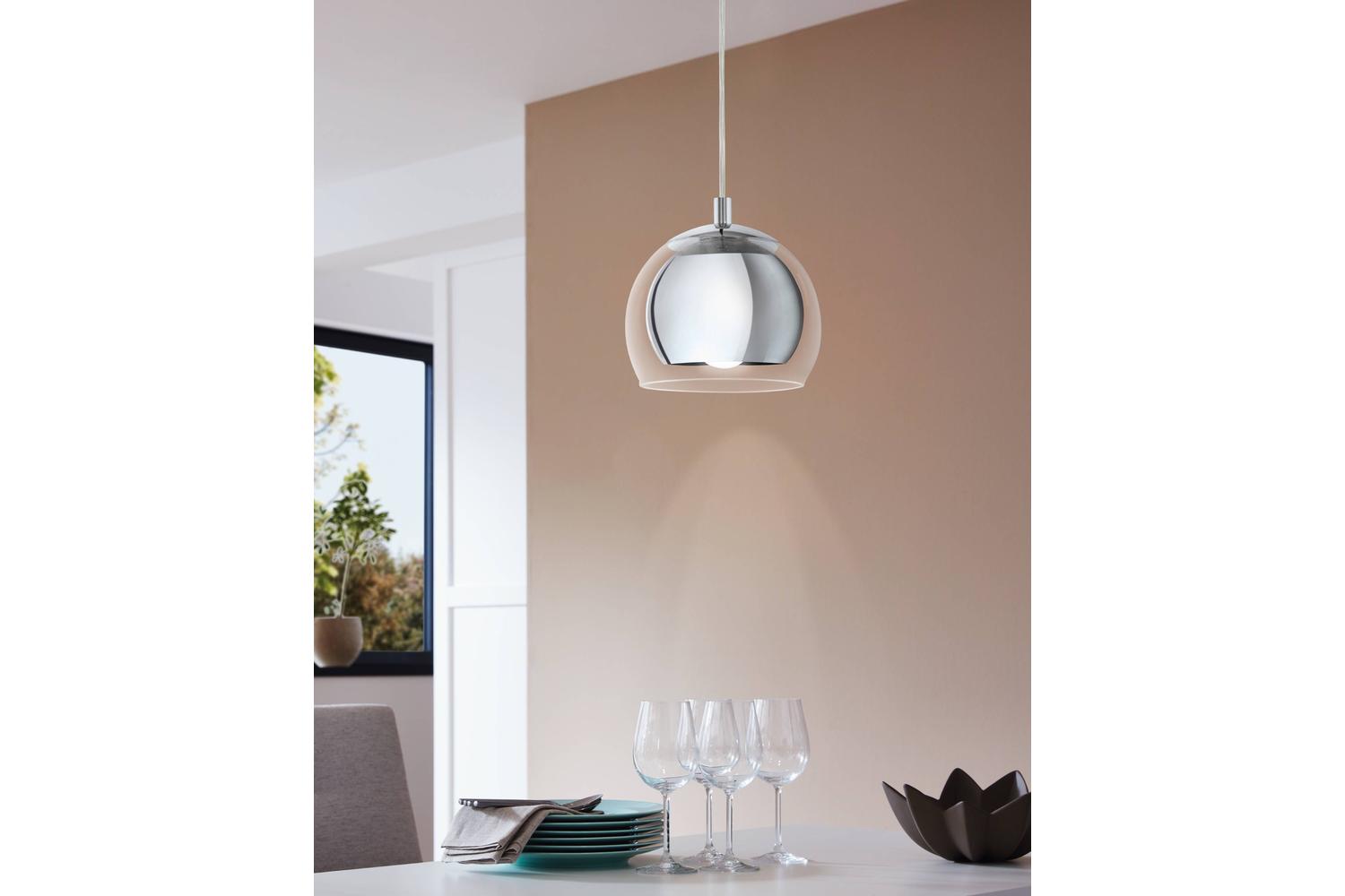 Eglo | Rocamar Glass Shade Pendant Light | Chrome