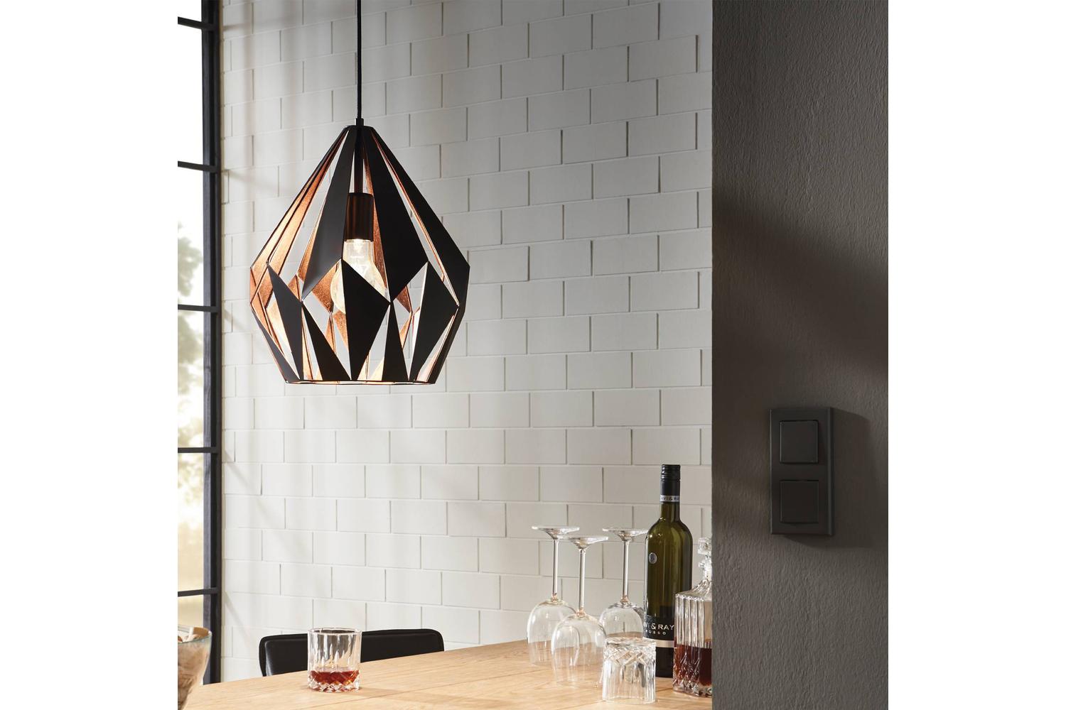 Eglo | Carlton Geometric Pendant Light | 110 x 31 cm | Black/Copper
