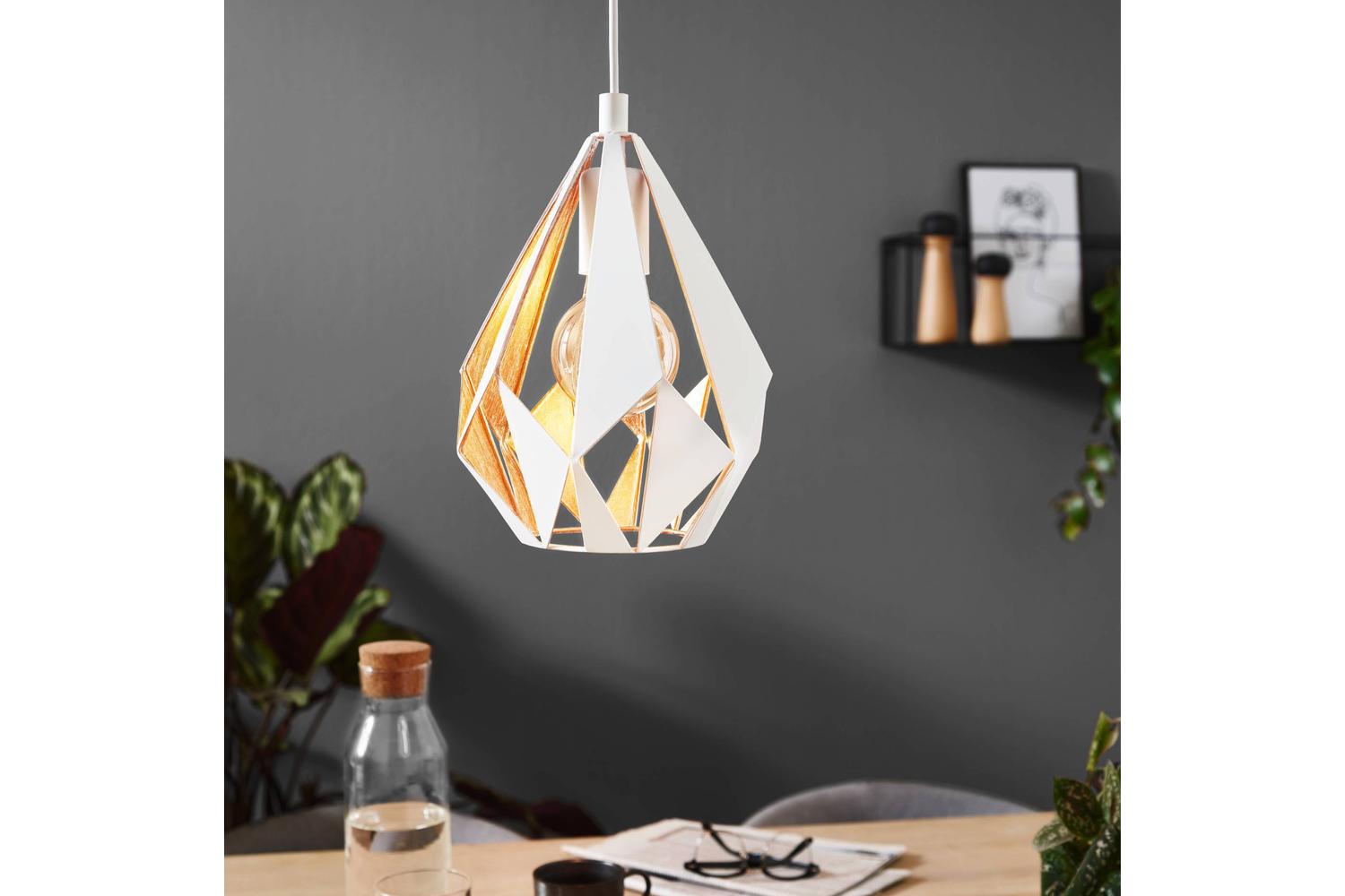 Eglo | Carlton Geometric Pendant Light | 110 x 20.6 cm | White/Gold