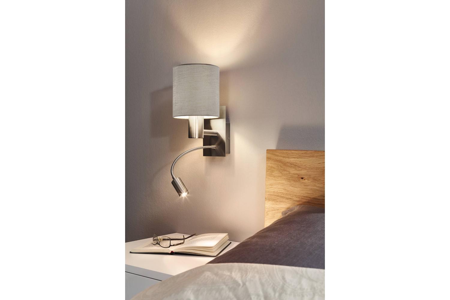 Eglo | Pasteri LED Wall Light with Reading Light | Nickel/Taupe