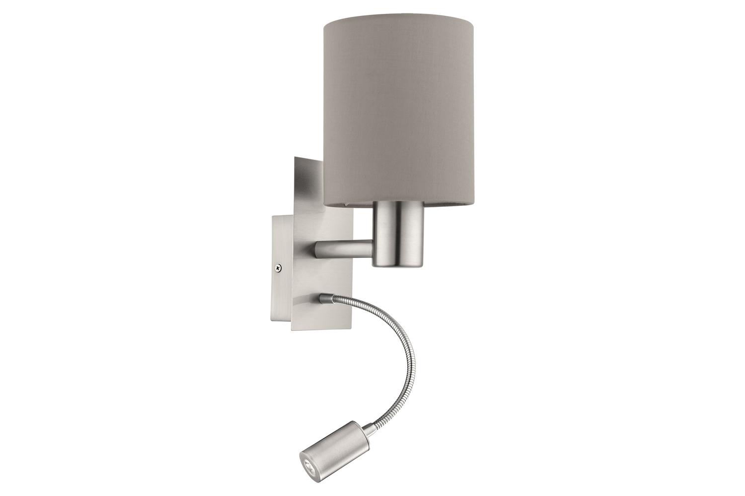 Eglo | Pasteri LED Wall Light with Reading Light | Nickel/Taupe