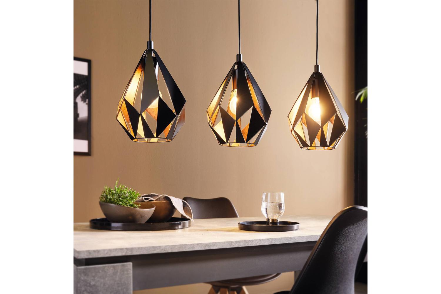 Eglo | Carlton Geometric 3-light Pendant Light | Black/Copper