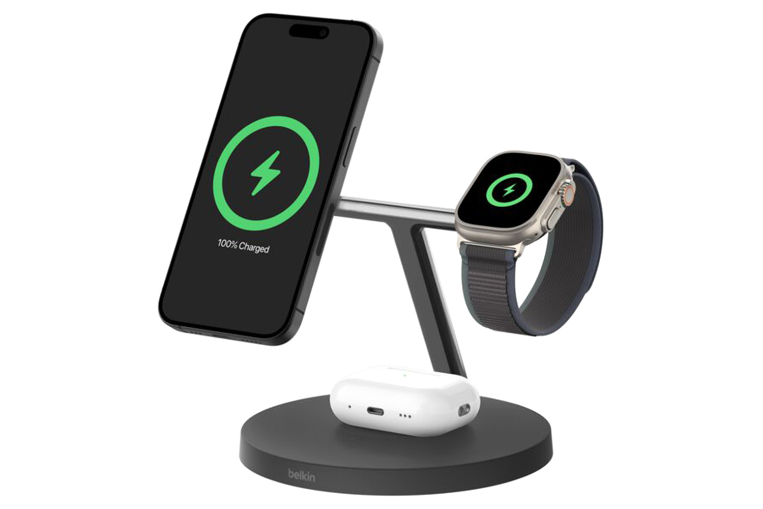 Belkin BoostCharge Pro 15W 3-in-1 Magnetic Wireless Charging Stand with Qi2 | Black
