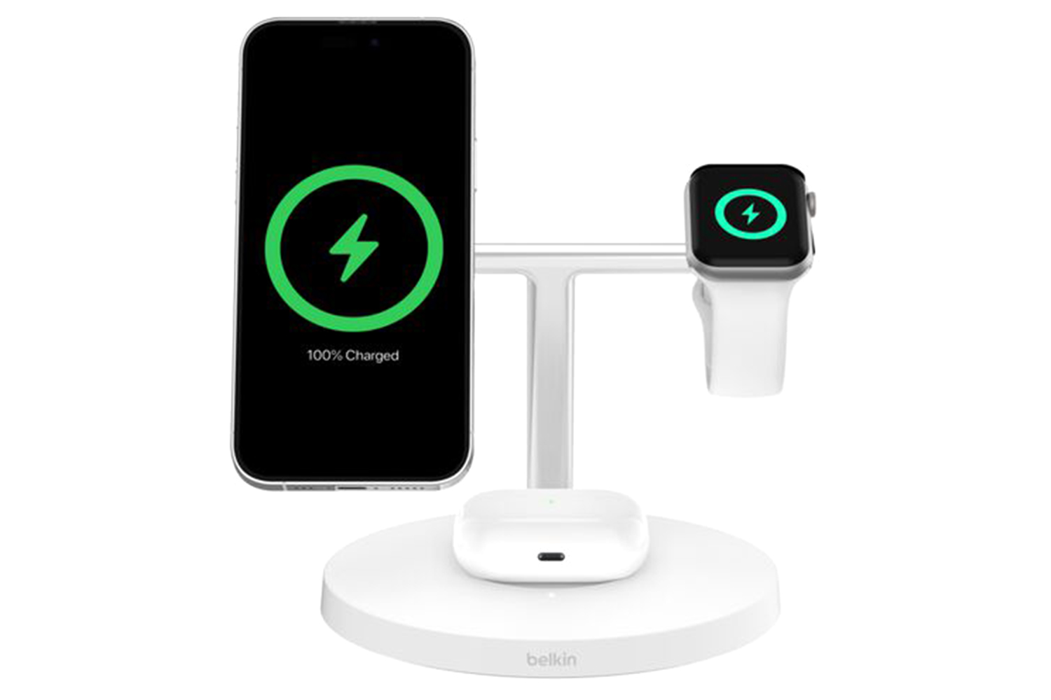 Belkin BoostCharge Pro 15W 3-in-1 Magnetic Wireless Charging Stand with Qi2 | White