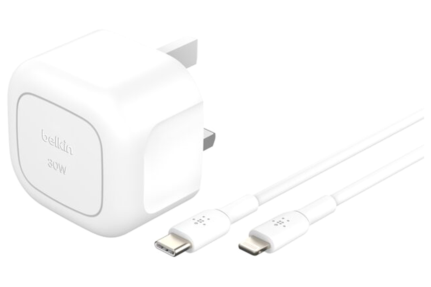 Belkin 30W PD Compact USB-C Charger with USB-C Cable Lightning Connector | White
