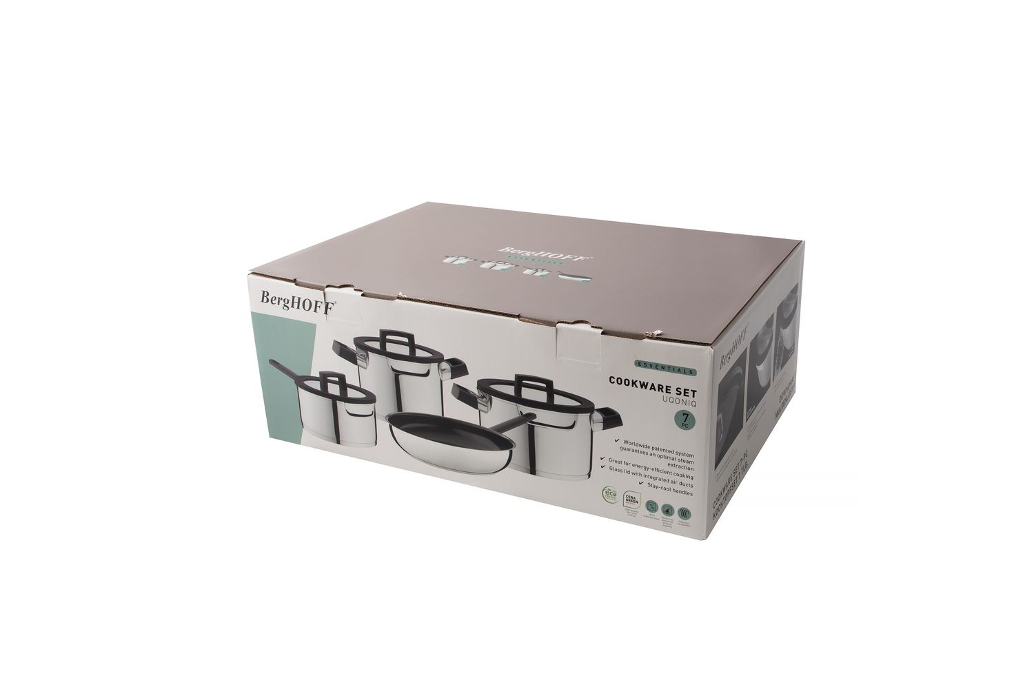 Berghoff 63 Pc Stainless Steel Pot Set | Pots And Pans | 18/10 Stainless Steel | Glass Lids | Black Handles | 20 Cm Casserole | 24 Cm Stock Pot