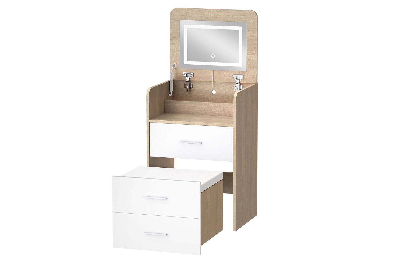 Alfordson Elegant Vanity Desk | Illuminated Mirror | Oak | 50cm X 40cm X 75.5cm