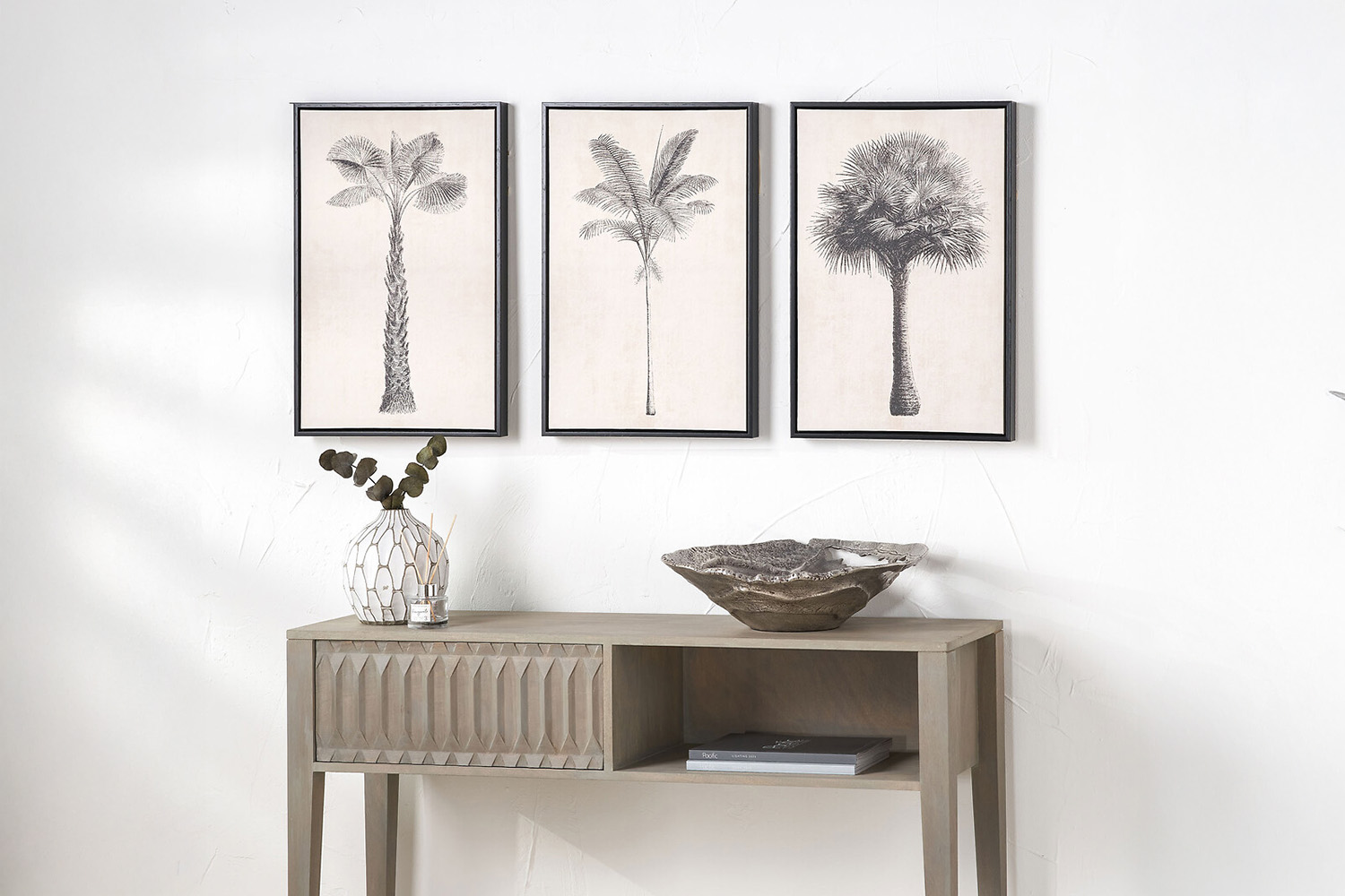Palm Tree Print Canvases | Natural/Black | 40 x 60 cm | Set of 3