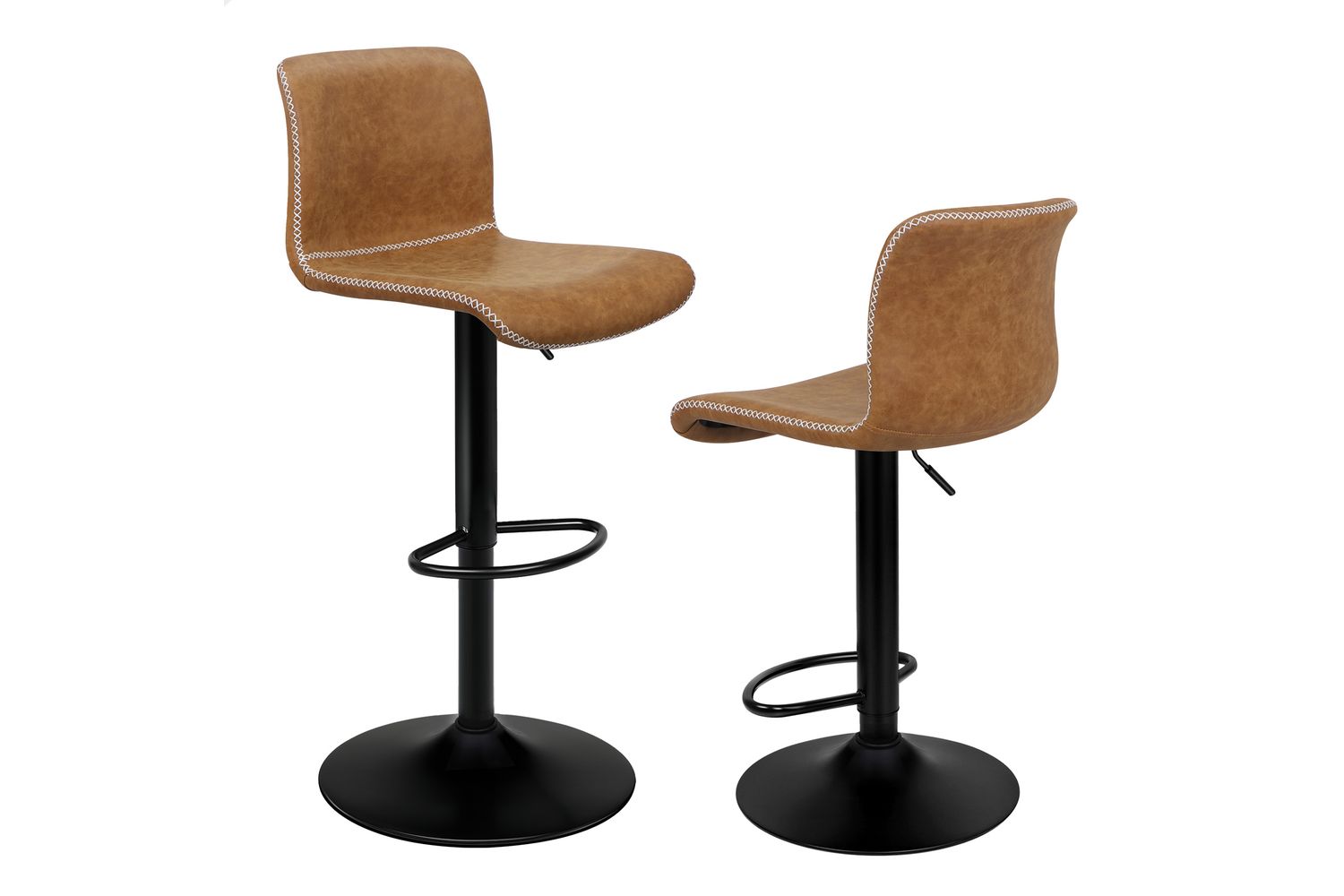 Alfordson Bar Stools Set Of 2 | Faux Leather | Height Adjustable | Brown