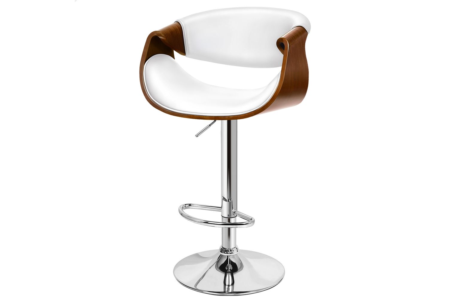 Alfordson Heavy-duty Adjustable Bar Stool | Swivel Bistro Chair | Wooden Backrest | Faux Leather White