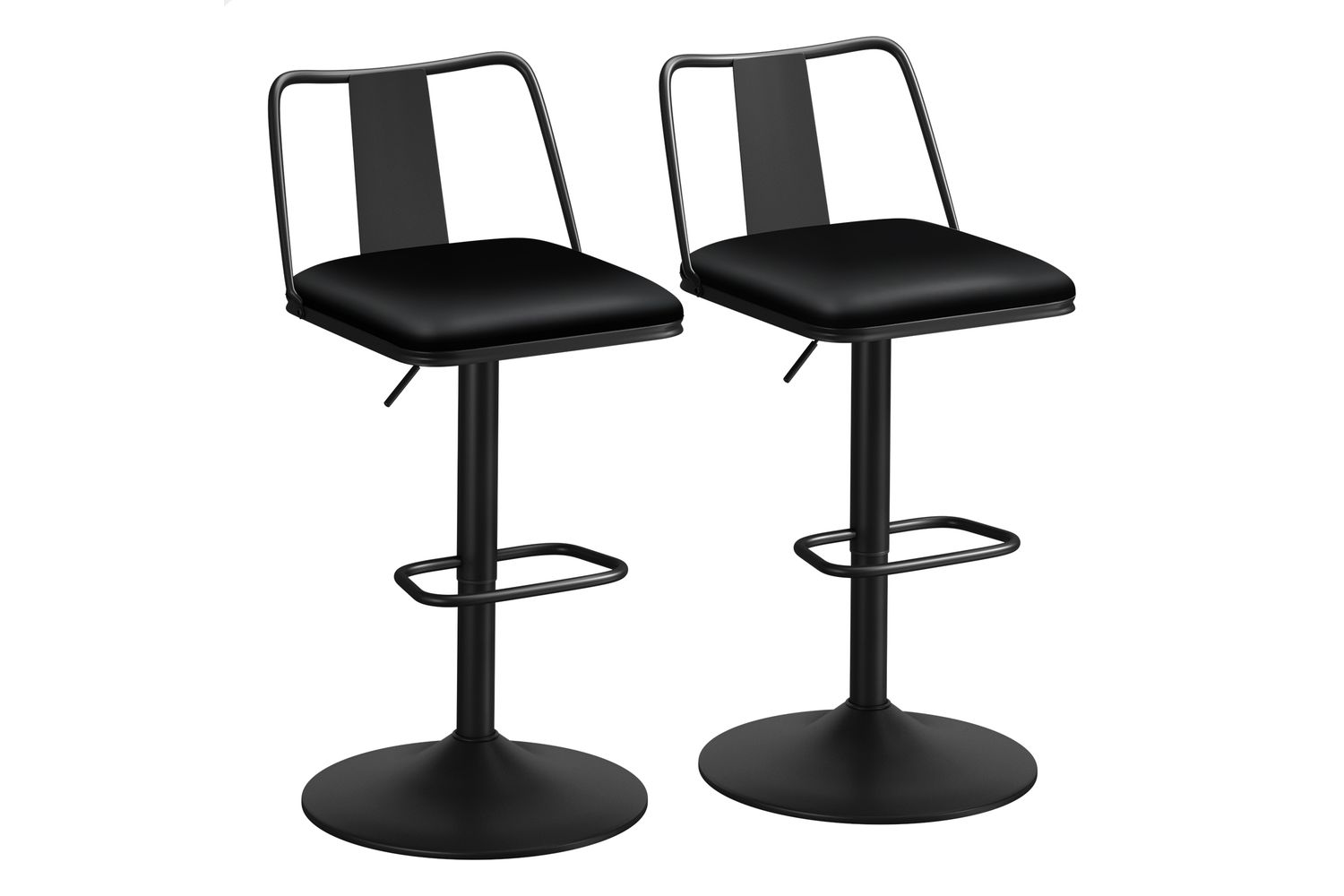 Alfordson Bar Stools Set Of 2 | Faux Leather | Height Adjustable | Black